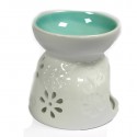 Aromlampa (keramika, balta, glancēta, ar gaiši zaļu trauciņu)